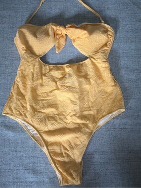 No Boundaries Yellow Textured One-Piece  Swimsuit with Front Knot